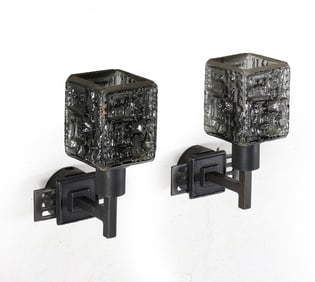 PAIR SCANDINAVIAN GLASS WALL SCONCES C. 1970S