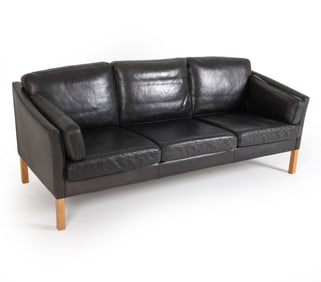 MOGENS HANSEN STYLE DANISH LEATHER & BEECH SOFA