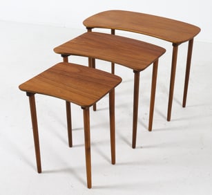 DANISH ORGANIC FORM TEAK NESTING TABLES C. 1960S