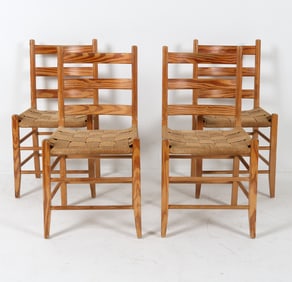 (4) DANISH OAK & WOVEN CORD DINING CHAIRS C. 1970S