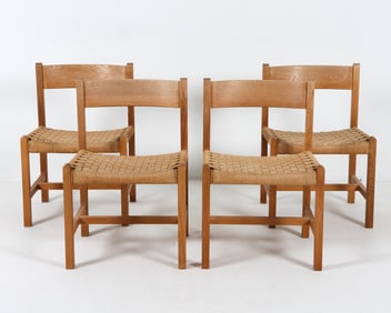 (4) DANISH OAK & CORD DINING CHAIRS C. 1970S