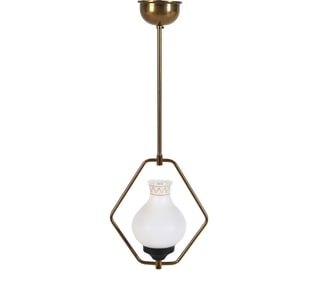 DANISH BRASS & GLASS PENDANT CHANDELIER C. 1960S