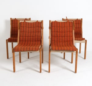 (4) KURT OSTERVIG PINE LOUNGE CHAIRS C. 1970S