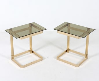 PAIR OF ITALIAN GLASS TOP SIDE TABLES C. 1970S