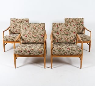 (4) SCANDINAVIAN BEECH LOUNGE CHAIRS C. 1960S