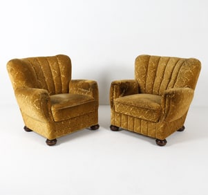PAIR OF DANISH VELOUR LOUNGE CHAIRS C. 1940S