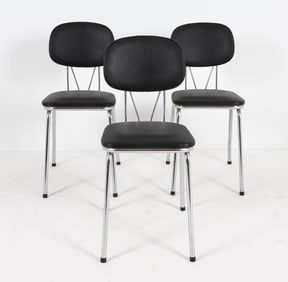 (3) DANISH STEEL & LEATHER DINING CHAIRS C. 1970S