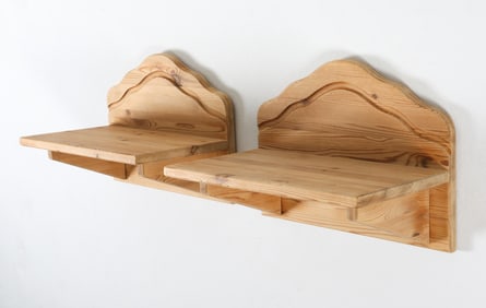 PAIR OF SCANDINAVIAN PINE WALL MOUNT SHELVES
