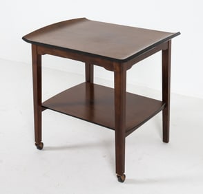 DANISH BEECH ROLLING SIDE TABLE C. 1940S