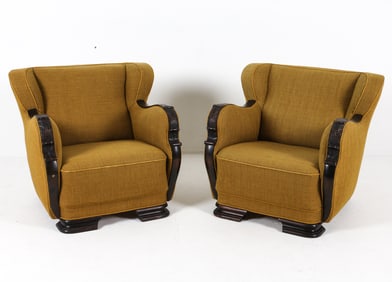 PAIR OF ART DECO SCANDINAVIAN BEECH LOUNGE CHAIRS