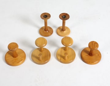 MID-CENTURY SWEDISH PINE COAT HOOKS & CANDLESTICKS
