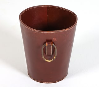 VINTAGE DANISH LEATHER & BRASS WASTE PAPER BIN