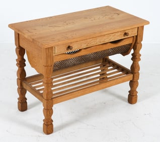 HENNING KJAERNULF STYLE OAK SEWING TABLE C. 1960S