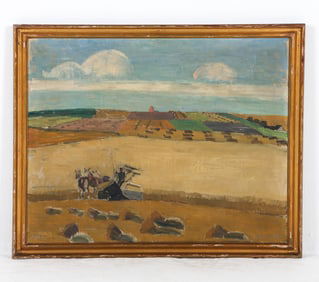 DANISH MID-CENTURY FARM LANDSCAPE O/C 1945