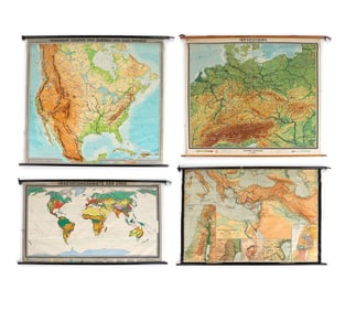VINTAGE GERMAN CLASSROOM DROP-DOWN WALL MAPS