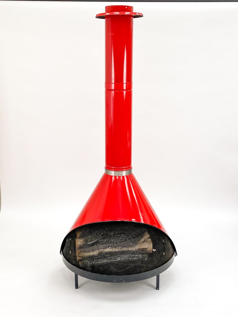 MID-CENTURY PREWAY RED ENAMEL FIREPLACE (1 of 15)