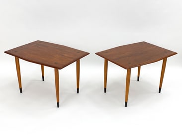 PAIR OF DUX SWEDISH TEAK & BRASS SIDE TABLES