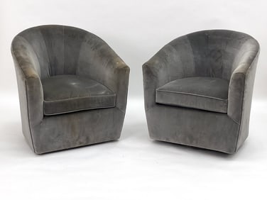PAIR OF MID-CENTURY VELVET SWIVEL LOUNGE CHAIRS