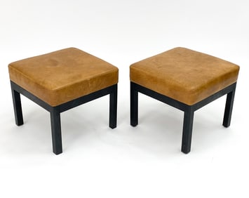 PAIR OF BROWN LEATHER STOOLS