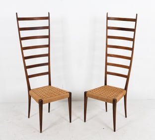 GIO PONTI STYLE TEAK LADDER BACK CHAIRS