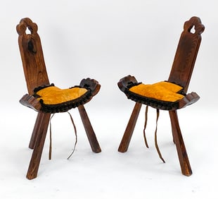 PAIR OF SPANISH BRUTALIST TRIPOD CHAIRS