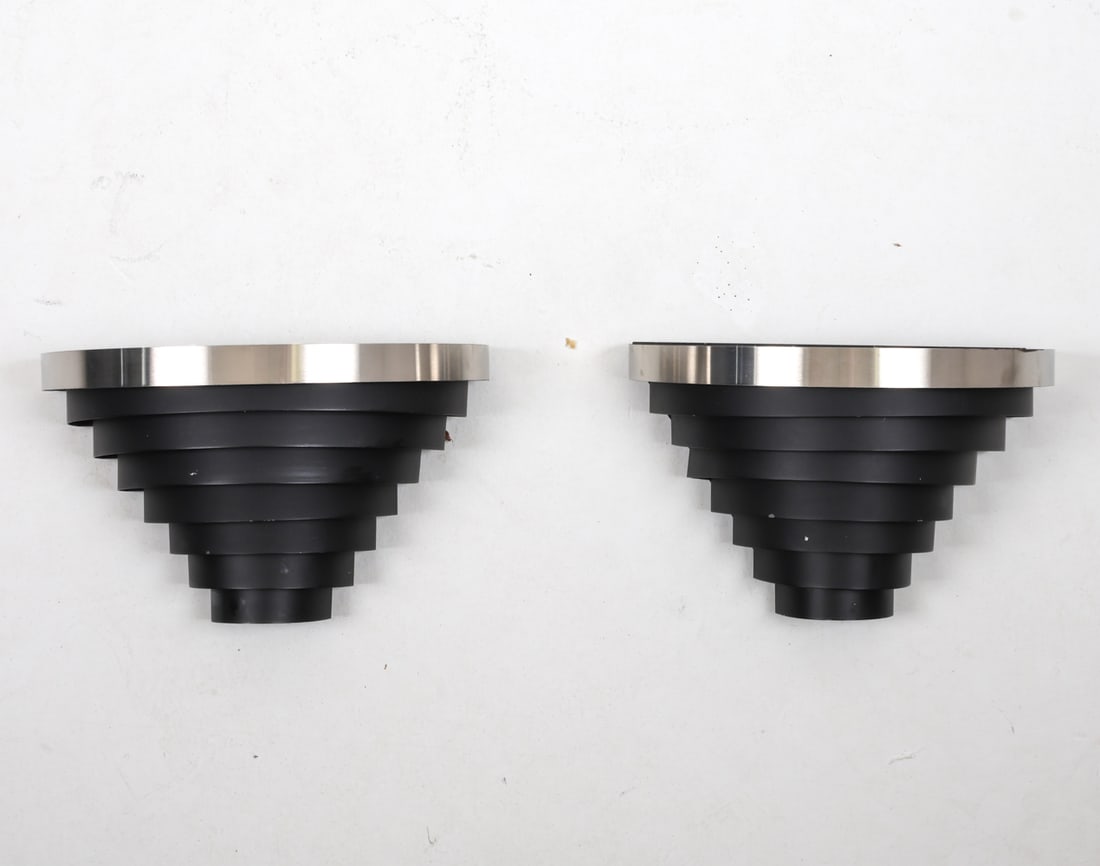 PAIR OF ART DECO STYLE METAL SCONCES C. 1970S (1 of 12)