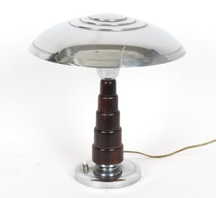 ART DECO STYLE ROSEWOOD & CHROME TABLE LAMP