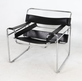 CHROME AND LEATHER SLING WASSILY STYLE CHAIR