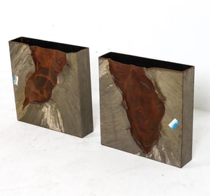 PAIR BRUTALIST WELDED IRON LIGHT SCULPTURES