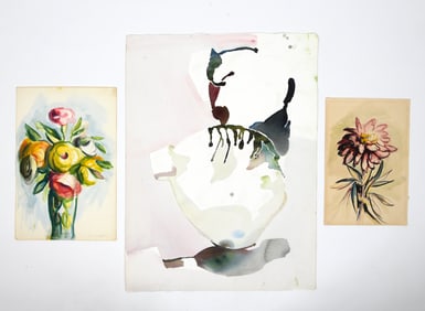 (3) GROUPING OF WATERCOLORS & MIXED MEDIA 20TH C.