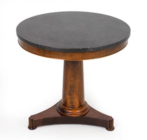 FRENCH GUERIDON WALNUT & MARBLE TOP SIDE TABLE