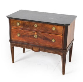 ANTIQUE LOUIS XVI MARBLE TOP CHEST 19TH C.