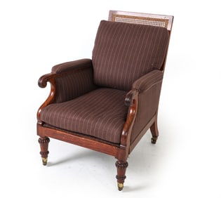 ANTIQUE ENGLISH REGENCY LIBRARY LOUNGE CHAIR
