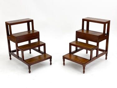 PAIR ENGLISH FOLDING LIBRARY STEP TABLES