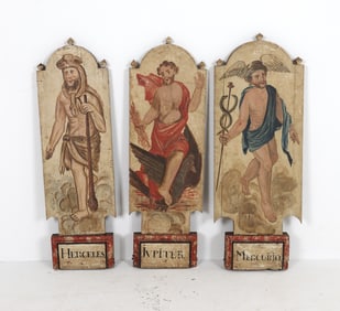19TH C. TRIPTYCH PAINTINGS ON PANEL OF ROMAN GODS
