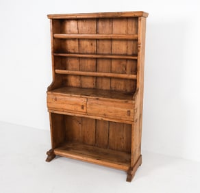 ANTIQUE 19TH C. PINE STEPBACK CUPBOARD