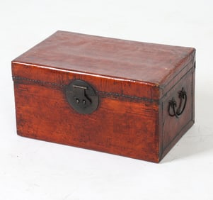 ANTIQUE CHINESE LACQUERED LEATHER TRUNK