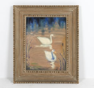 SWANS ON WATER PAINTING O/B