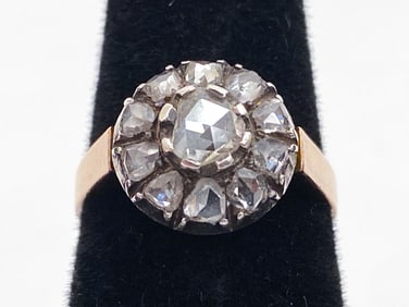 FRENCH ROSE CUT DIAMOND & 18K GOLD RING