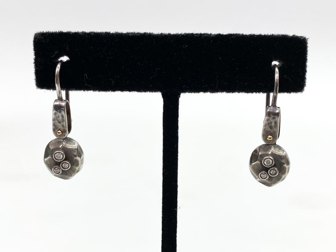 PAIR OF MARIA MUNOZ STERLING & DIAMOND EARRINGS (1 of 9)