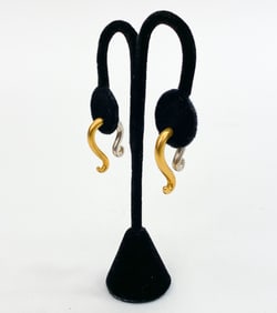 PAIR OF SHANA KROIZ SILVER & GOLD SWIRL EARRINGS