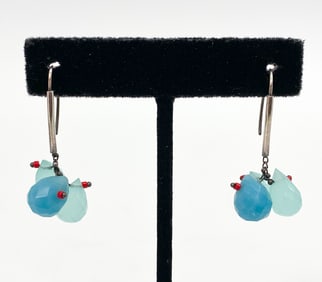 PAIR OF KAREN GIBERT BLUE STONE & BEAD EARRINGS