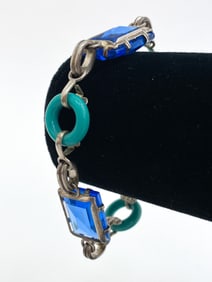 ART DECO STYLE STERLING & GLASS BRACELET