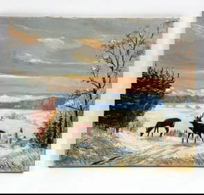 20TH C. LANDSCAPE W/ DEER O/C