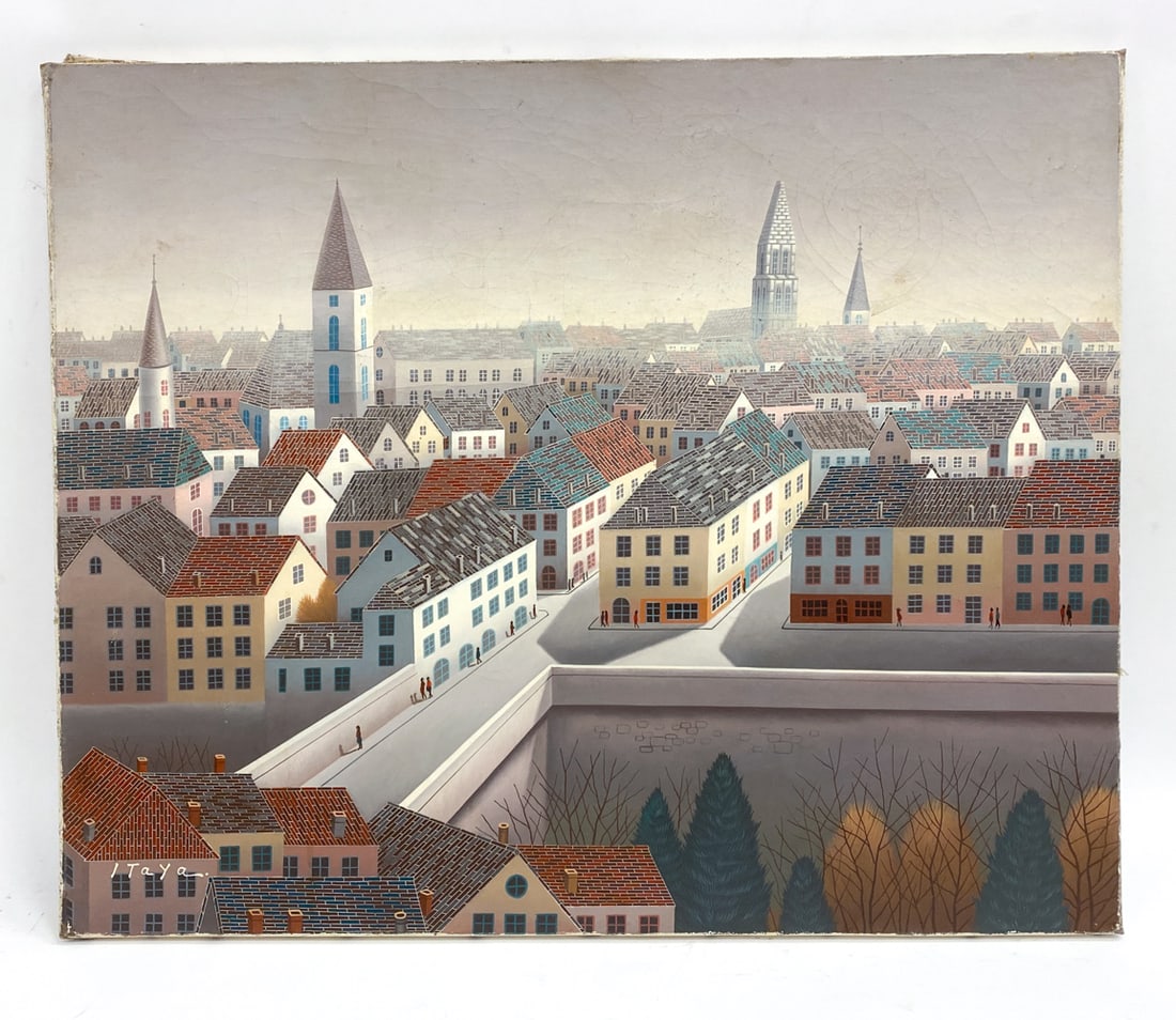 FOUSSA ITAYA (JAPANESE B.1919) CITY ROOFTOP O/C (1 of 6)