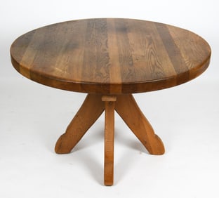 DE PUYDT STYLE OAK DINING TABLE C. 1970S