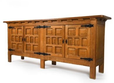 SPANISH STYLE BRUTALIST OAK SIDEBOARD C. 1960S