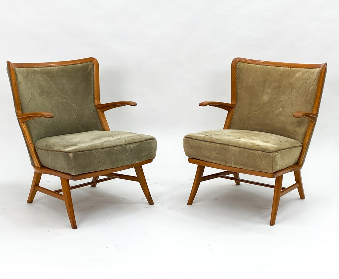 PAIR OF GERMAN BEECH LOUNGE CHAIRS, C. 1950 (1 of 15)