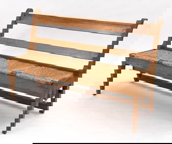 DUTCH OAK & RUSH BENCH C. 1950S
