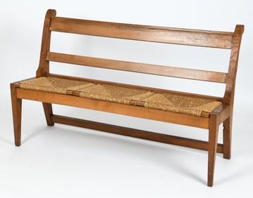 DUTCH OAK & RUSH BENCH C. 1950S